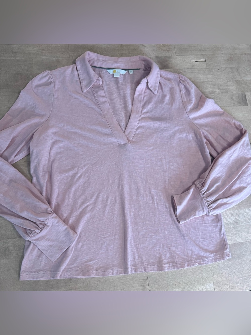 Boden Blush Pink cotton Long-Sleeve V-Neck Top